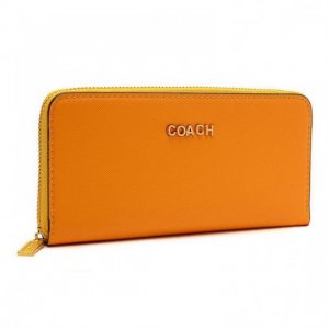 Coach Accordion Zip In Saffiano Large Orange Wallets EUP