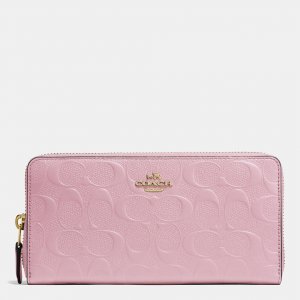 European Style Coach Accordion Zip Wallet In Signature Embossed Leather