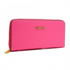 Coach Accordion Zip In Saffiano Large Pink Wallets EUT