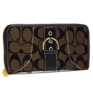 Coach Buckle In Signature Large Coffee Wallets AXI