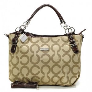 Coach Chain Logo In Monogram Small Khaki Totes BOU