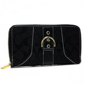 Coach Buckle In Signature Large Black Wallets AXJ