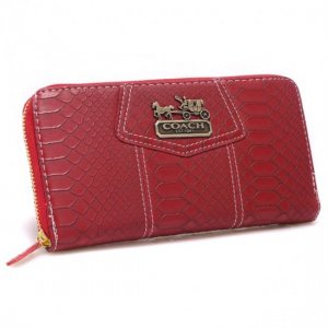 Coach Accordion Zip In Croc Embossed Large Red Wallets CCL