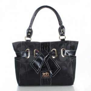 Coach Poppy Bowknot Signature Medium Black Totes FDD