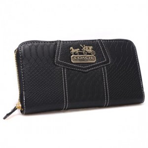 Coach Accordion Zip In Croc Embossed Large Black Wallets CCQ