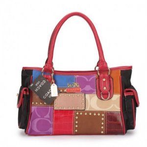 Coach Holiday Logo Stud Medium Red Multi Satchels EBV