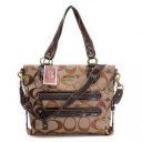 Coach Double Zip Logo Medium Camel Totes EHK