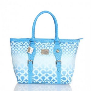 Coach Knitted Logo Signature Medium Blue Satchels ERI