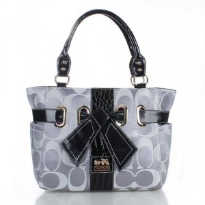 Coach Poppy Bowknot Signature Medium Grey Totes FDE