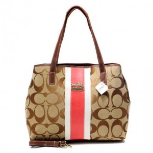 Coach Hamptons Weekend Signature Stripe Medium Khaki Totes AEW