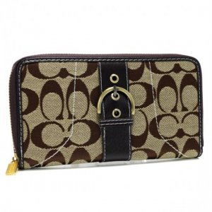 Coach Buckle In Signature Large Coffee Wallets AXF