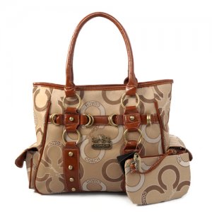 Coach Big C Stud Signature Medium Khaki Totes EJH