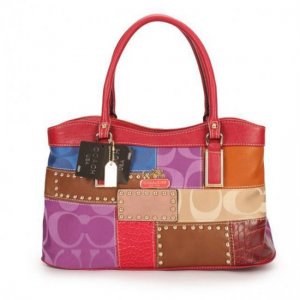 Coach Holiday Fashion Stud Medium Red Multi Satchels EBM