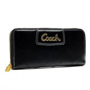 Coach Perforated Logo Large Black Wallets AXP